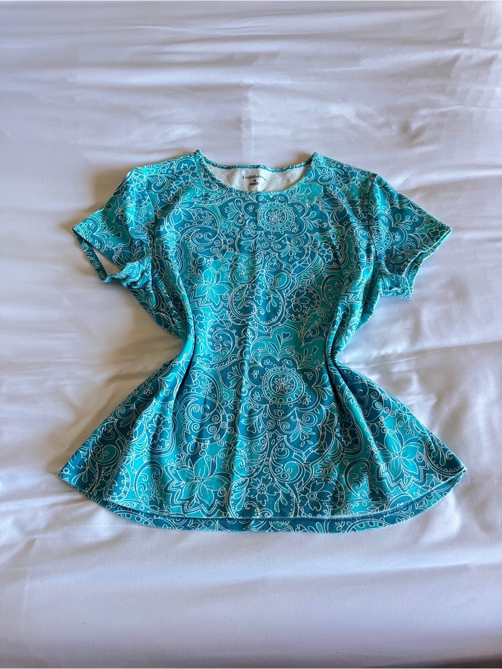 Croft & Barrow Blue Pima Cotton Paisley Floral Short Sleeve Top Tee Size M